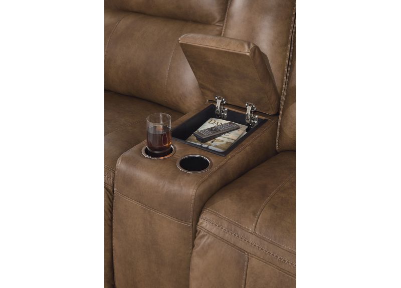 Full Premium Leather 2 Seater Brown Power Recliner Sofa with Console - Geelong